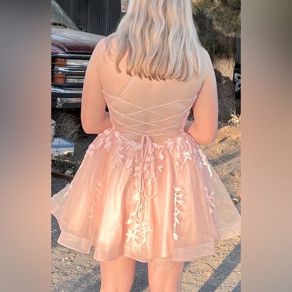 Beautiful Homecoming/Prom/Formal Dress - Pink Lace/Floral Embroidery - Picture 3 of 6